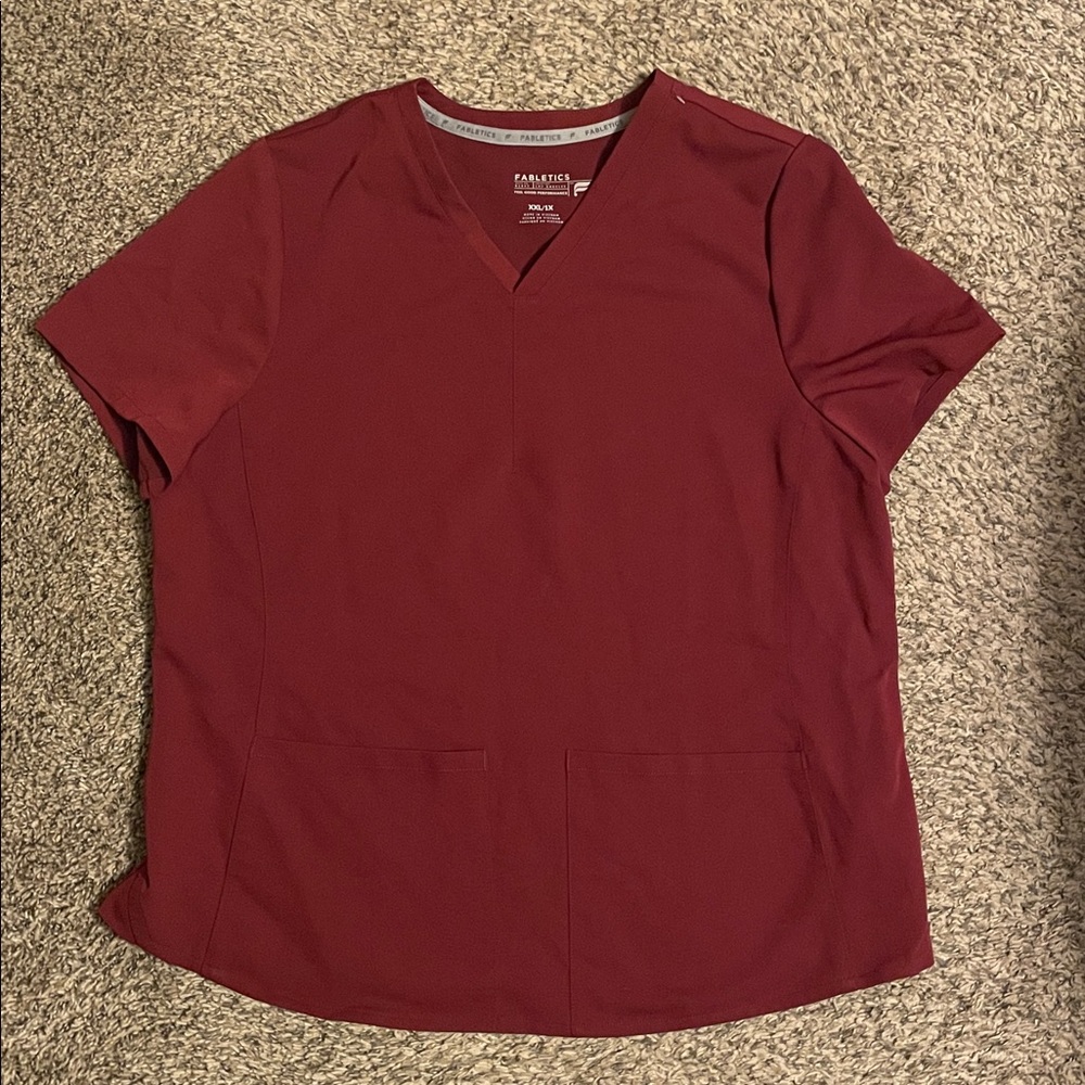 Fabletics Method Two Pocket Scrub Top In Wine Col… - image 1